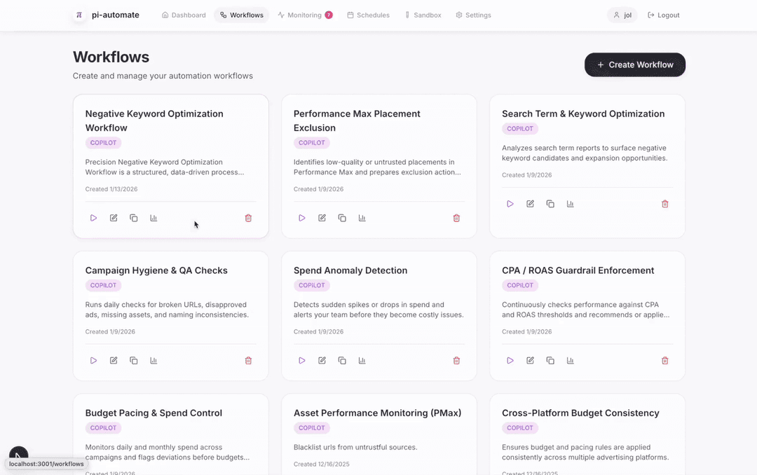 pi-automate workflow execution