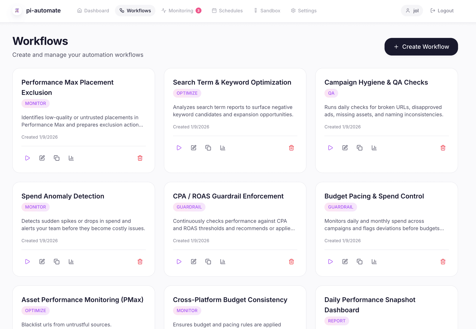 Workflow builder showing custom playbook implementation